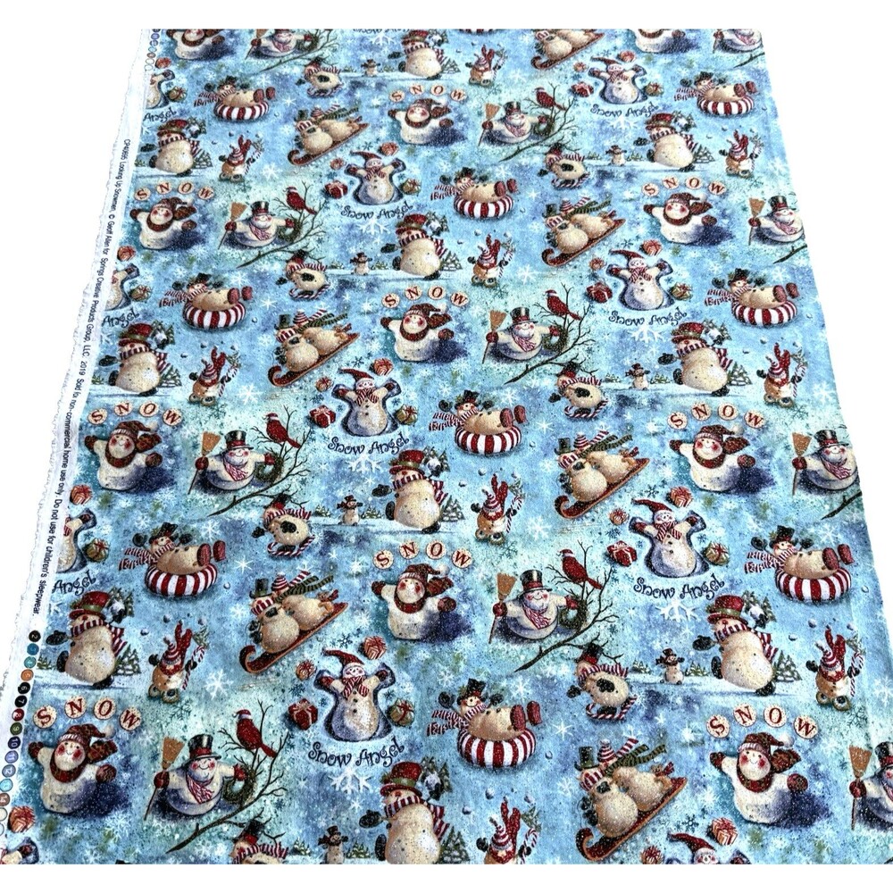Looking Up Snowman Fabric Glitter CP40695 Springs Winter Xmas Christmas 1yd 33"
